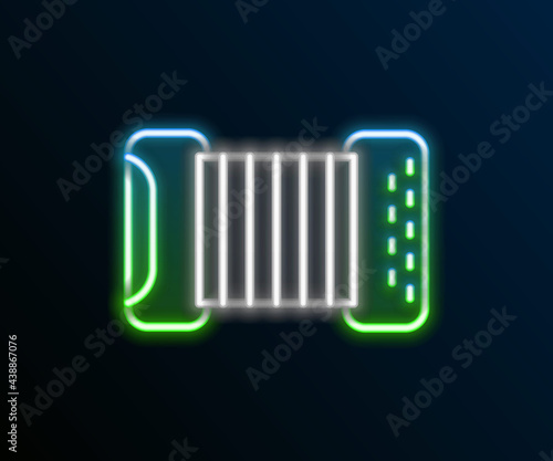 Glowing neon line Musical instrument accordion icon isolated on black background. Classical bayan, harmonic. Colorful outline concept. Vector