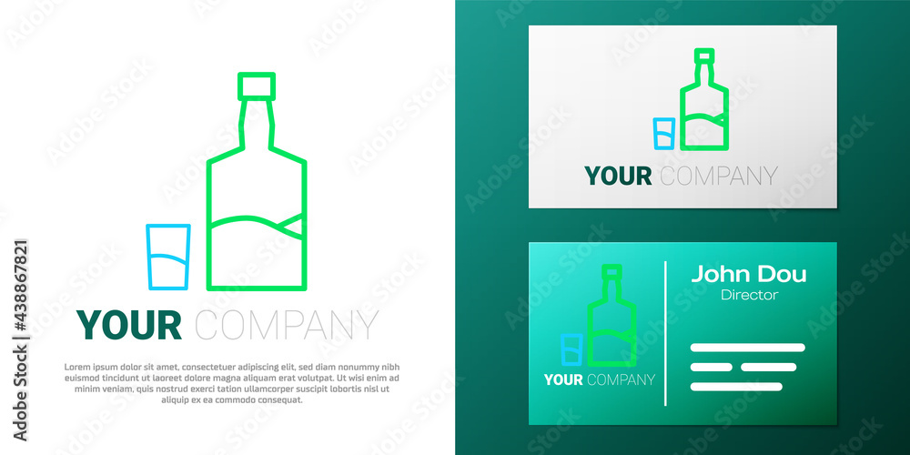 Line Tequila bottle and shot glass icon isolated on white background. Mexican alcohol drink. Colorful outline concept. Vector Line Tequila bottle and shot glass icon isolated on white background. Mexican alcohol drink. Colorful outline concept. Vector