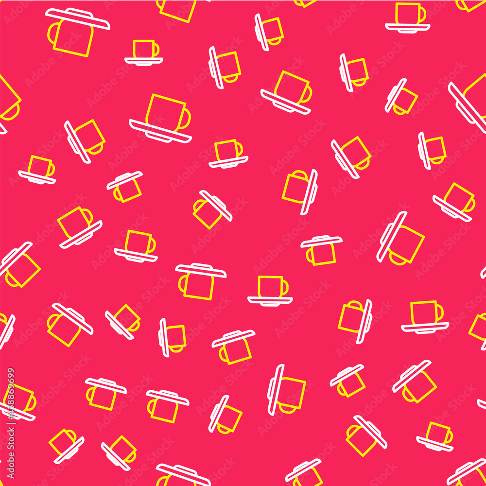 Line Coffee cup icon isolated seamless pattern on red background. Tea cup. Hot drink coffee. Vector Line Coffee cup icon isolated seamless pattern on red background. Tea cup. Hot drink coffee. Vector
