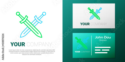 Line Crossed medieval sword icon isolated on white background. Medieval weapon. Colorful outline concept. Vector