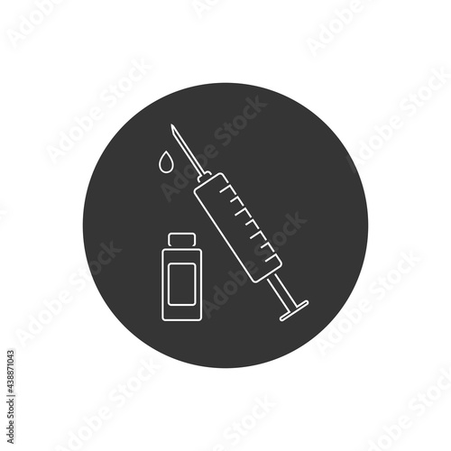 Medical line icon for pandemic vaccine ampoule and syringe. Image of covid-19 vaccine and syringe. Illustration of antiviral vaccine