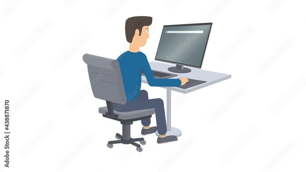 Working at the computer. Animation of a freelancer at a remote job, the alpha channel is enabled. Cartoon Working at the computer. Animation of a freelancer at a remote job, the alpha channel is enabled. Cartoon