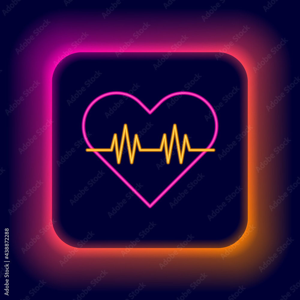Glowing neon line Heart rate icon isolated on black background. Heartbeat sign. Heart pulse icon. Cardiogram icon. Colorful outline concept. Vector