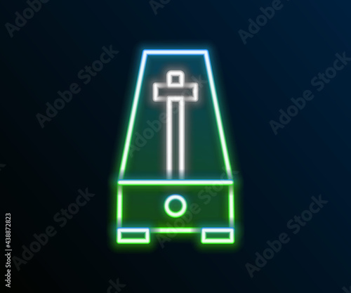 Glowing neon line Classic Metronome with pendulum in motion icon isolated on black background. Equipment of music and beat mechanism. Colorful outline concept. Vector