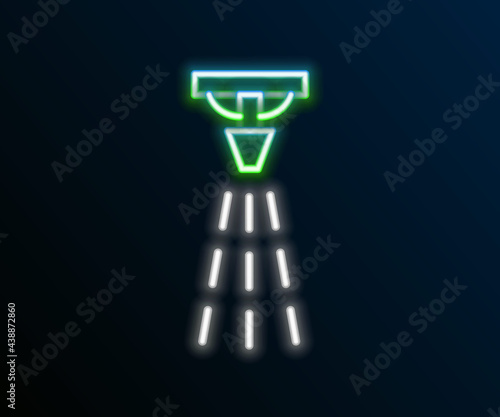 Glowing neon line Fire sprinkler system icon isolated on black background. Sprinkler, fire extinguisher solid icon. Colorful outline concept. Vector
