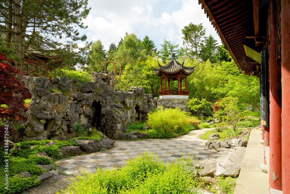 Chinese gardens in the hortus botanicus of Groningen early summer. Tradition botanic garden in Groningen. Oriental gardening in Haren. Chinese gardens in the hortus botanicus of Groningen early summer. Tradition botanic garden in Groningen. Oriental gardening in Haren.