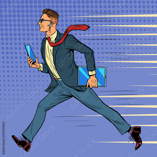 The businessman hurries and runs. Timeline working hours meeting schedule