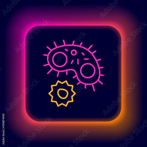 Glowing neon line Virus icon isolated on black background. Corona virus 2019-nCoV. Bacteria and germs, cell cancer, microbe, fungi. Colorful outline concept. Vector