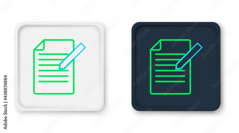 Line Document and pen icon isolated on white background. File icon. Checklist icon. Business concept. Colorful outline concept. Vector Line Document and pen icon isolated on white background. File icon. Checklist icon. Business concept. Colorful outline concept. Vector