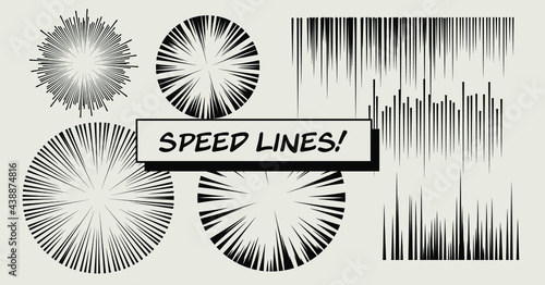 Set of vector elements for manga and comic book design. Hand-drawn lines, streaks to convey the impression of speed.