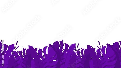 Bushes tropical plants background. Purple lush leaves with impenetrable bright vegetation. Natural horizontal landscape banner with wild vector thickets