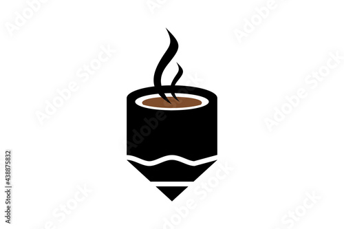Vector Logo Design Combination of Pencil And Glass Coffee