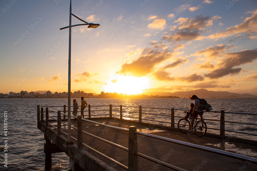 sunset on the pier of Florianópolis Island , Santa Catarina, Brazil, florianopolis