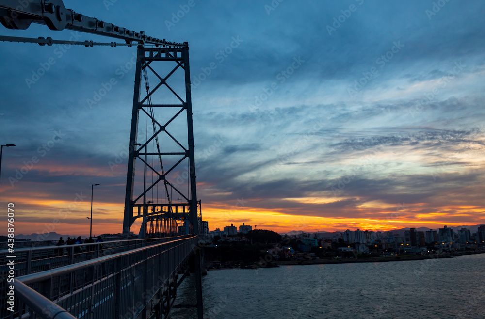 sunset over the bridge of Florianópolis Island and Hercílio Luz Bridge, Santa Catarina, Brazil, florianopolis sunset over the bridge of Florianópolis Island and Hercílio Luz Bridge, Santa Catarina, Brazil, florianopolis