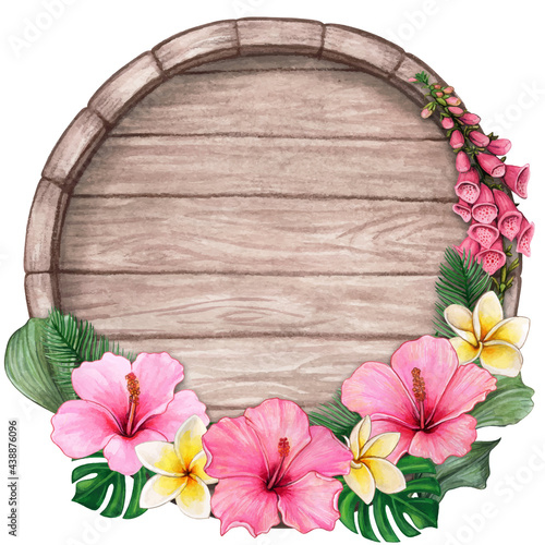 Watercolor tropical wooden sign