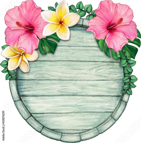 Watercolor tropical wooden sign