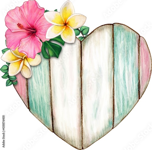 Watercolor tropical wooden sign