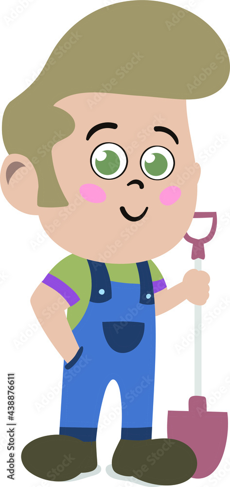 A Cute and Adorable Child Character in Cartoon Style. Kindergarten Preschool Kid Dressed as Professional Farmer. Small Kid with shovel in hand. Dream job. Big Dreams. Life Goals. A Cute and Adorable Child Character in Cartoon Style. Kindergarten Preschool Kid Dressed as Professional Farmer. Small Kid with shovel in hand. Dream job. Big Dreams. Life Goals.