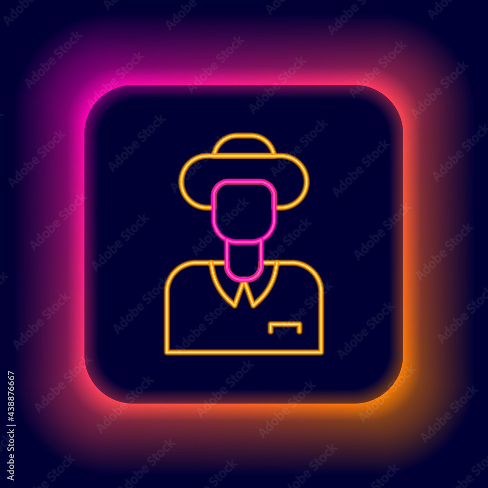 Glowing neon line Tourist icon isolated on black background. Travelling, vacation, tourism concept. Colorful outline concept. Vector Glowing neon line Tourist icon isolated on black background. Travelling, vacation, tourism concept. Colorful outline concept. Vector