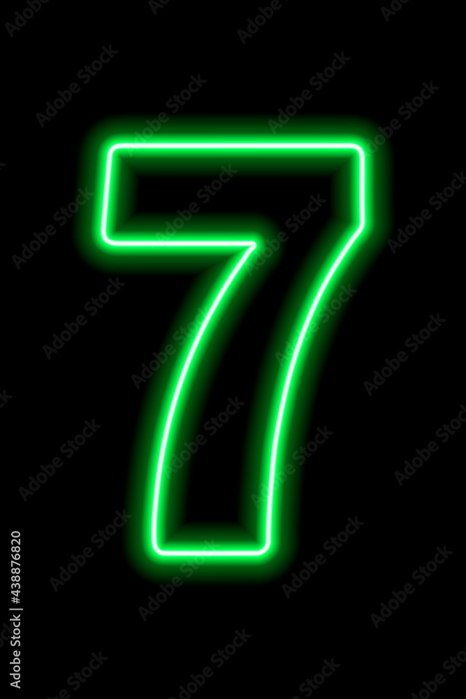 Neon green number 7 on black background. Serial number, price, place Neon green number 7 on black background. Serial number, price, place