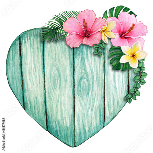 Watercolor tropical wooden sign
