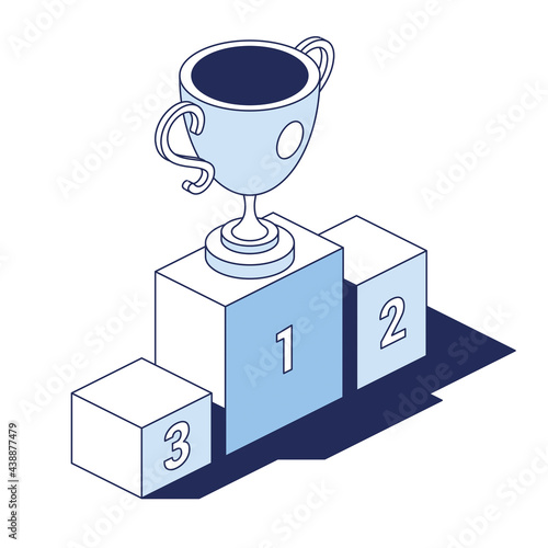 Award, first place, victory cup. Vector 3d line isometric, color web icons, new flat style. Creative design idea for infographics.