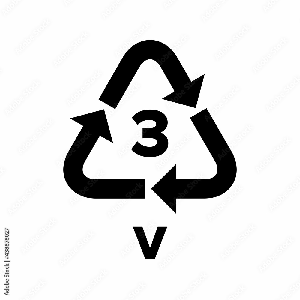 Plastic recycling code applied to packaging (PVC, V). Raster sign. Plastic recycling code applied to packaging (PVC, V). Raster sign.
