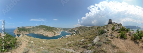 Wide angle panorama of Balaklava bay near Sevastopol, Crimea, Russia.