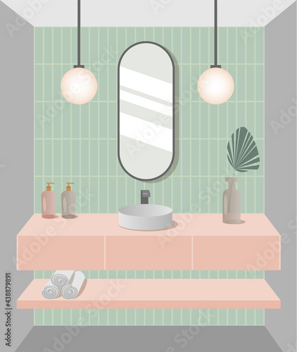 Modern bathroom design. Trendy bathroom interior vector illustration