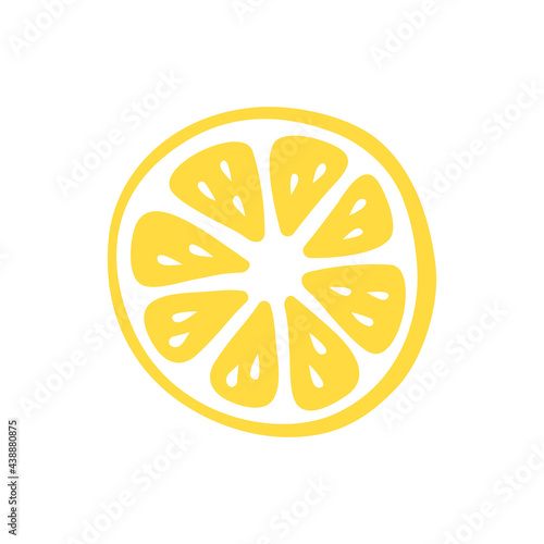 Lemon slice in a hand-drawn style. Vector illustration in cute simple style. Perfect for a poster in a cafe or in the kitchen, as well as for lemonade labels, cosmetics or as logo