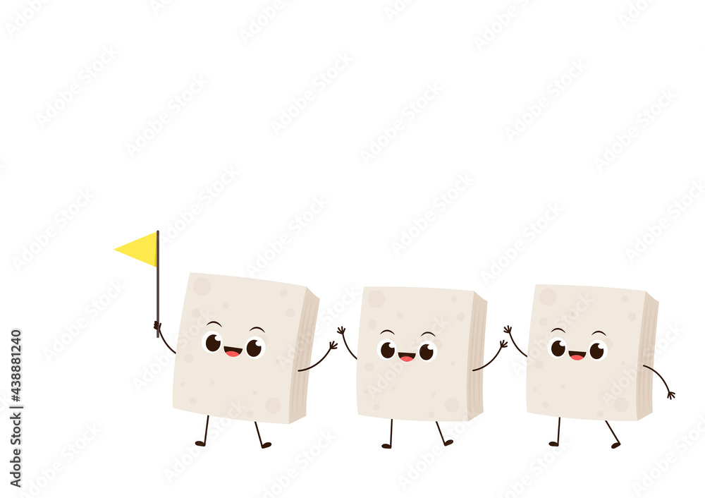 Tofu character design on white background. yellow flag vector.