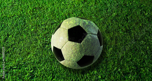 A soccer foot ball on a green stadium grass