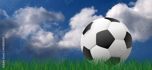 Football on green soccer grass field. Vector background banner. Sport finale or school  wk  ek sports game cup. Summer  spring time  Street ball games. 2021
