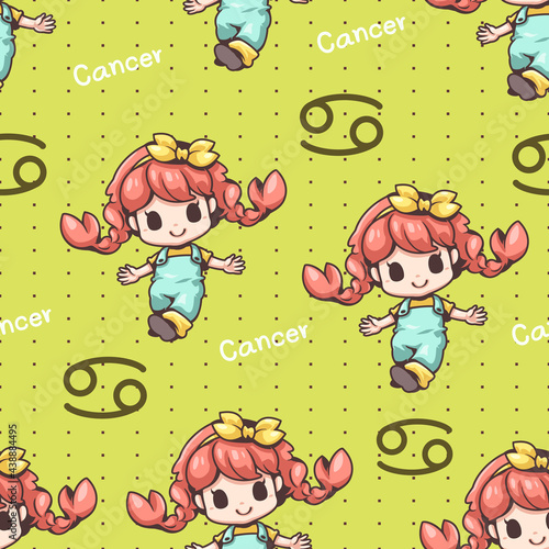 Seamless pattern cancer zodiac cartoon. crab animal. Cute character cartoon. Can be arranged in a row, left-right, top-bottom, seamlessly.