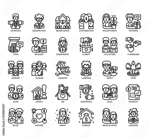 Set of Charity Element thin line and pixel perfect icons for any web and app project.