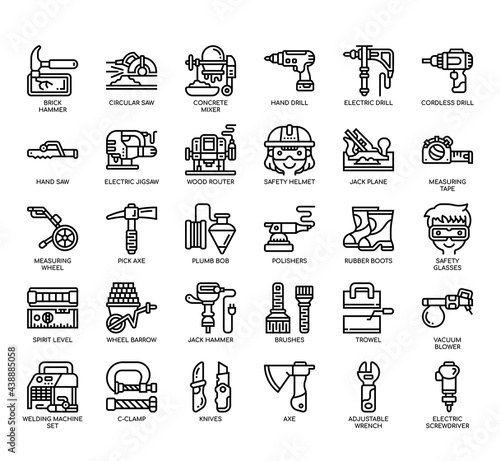 Set of Construction Tool 1 thin line and pixel perfect icons for any web and app project.