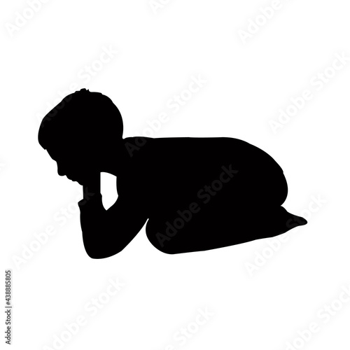 a boy kneeling down, silhouette vector