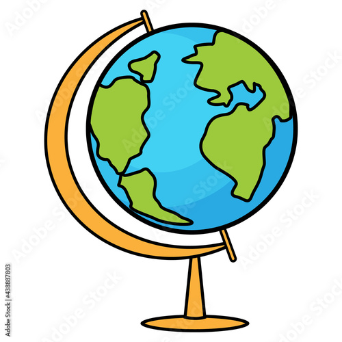 Vector illustration of a globe. Globe icon in line art style isolated on white background. Vector drawing of a globe of travels around the world.