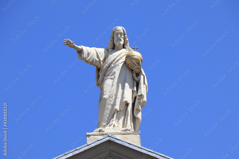 Amsterdam Mozes en Aaronkerk Church Roof Detail with White Blessing Christ Statue