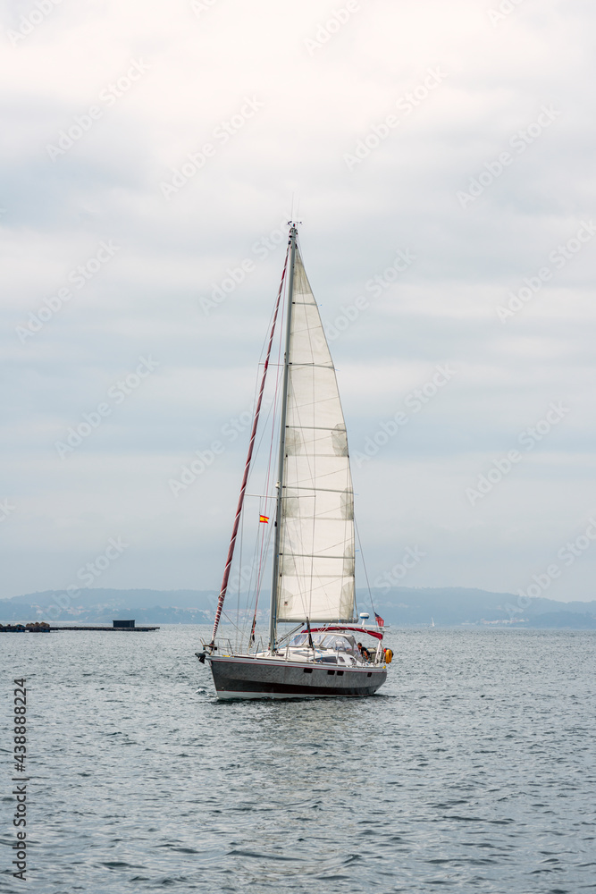 North American sailboat off the Galician Atlantic coast