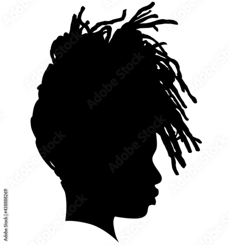 Black Girl African American female, African woman profile picture. Black woman from the side with afroharren. African American afro hair tied Dreadlocks Hairstyle. Dread Styles, dreadlock styles. photo