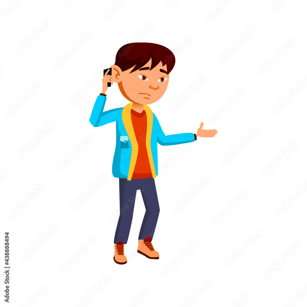 serious asian boy speaking with mother on cellphone cartoon vector. serious asian boy speaking with mother on cellphone character. isolated flat cartoon illustration serious asian boy speaking with mother on cellphone cartoon vector. serious asian boy speaking with mother on cellphone character. isolated flat cartoon illustration