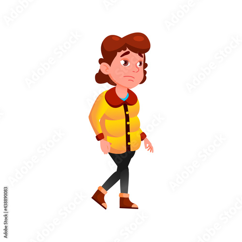sad caucasian girl teen walking in park alone cartoon vector. sad caucasian girl teen walking in park alone character. isolated flat cartoon illustration