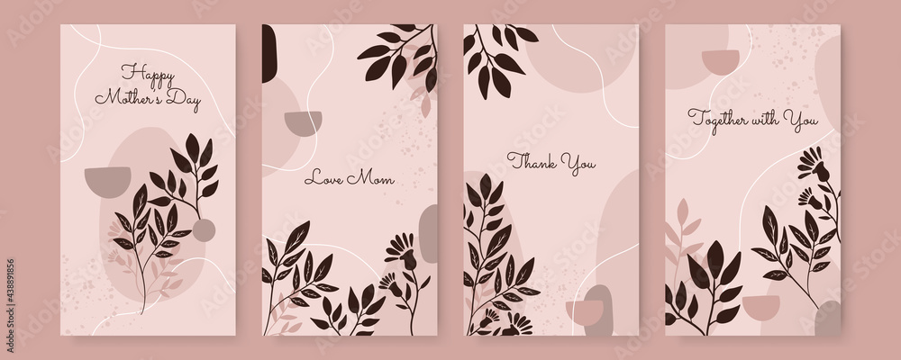 Vector design templates in simple modern style with copy space for text, flowers and leaves - wedding invitation backgrounds and frames, social media stories wallpapers Vector design templates in simple modern style with copy space for text, flowers and leaves - wedding invitation backgrounds and frames, social media stories wallpapers