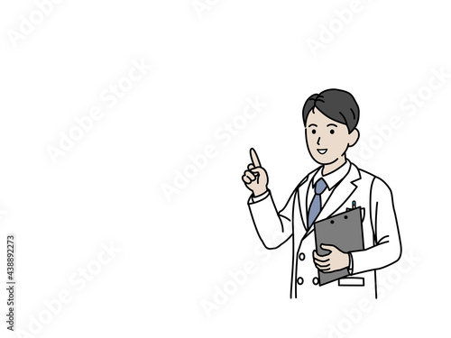 医者　科学者　白衣を着た男性　教える　説明　コピースペース　イラスト素材