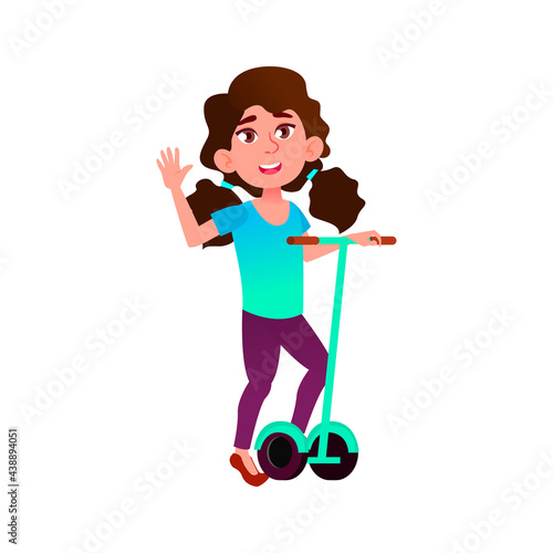 girl teen riding segway on road cartoon vector. girl teen riding segway on road character. isolated flat cartoon illustration