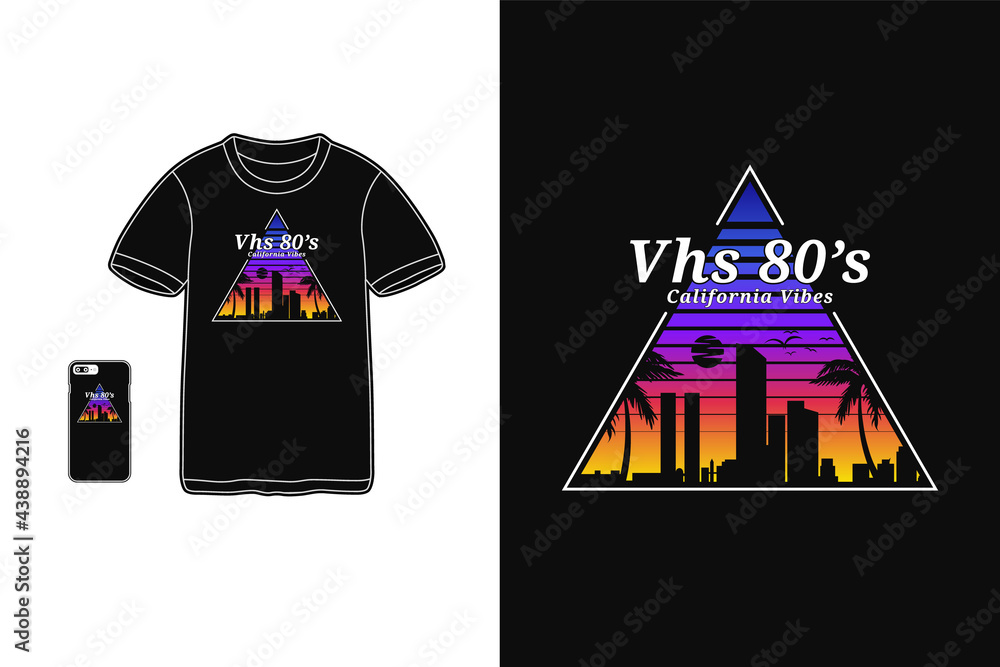 Fototapeta premium Vhs 80's california vibes,t-shirt merchandise silhouette retro 80's style