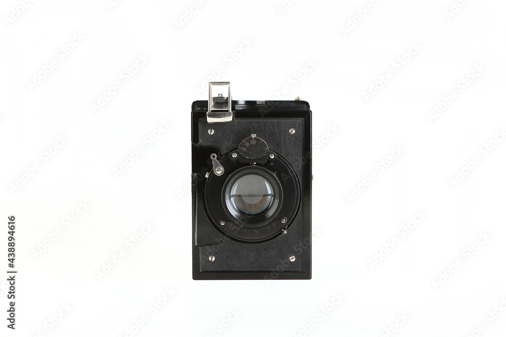Old pre war large format scaling camera on white background. Old pre war large format scaling camera on white background.