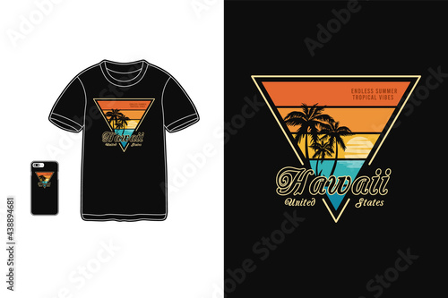 Hawaii united states, t shirt design silhouette retro style