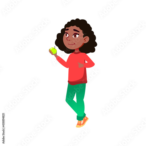 african girl teenager holding apple healthy fruit in canteen cartoon vector. african girl teenager holding apple healthy fruit in canteen character. isolated flat cartoon illustration